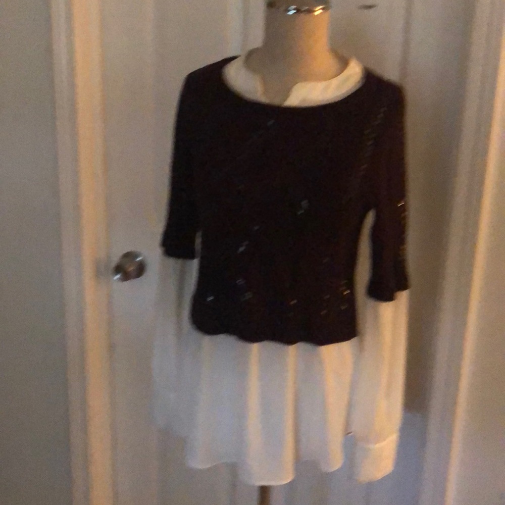 WHBM blouse w sequins sweater vest